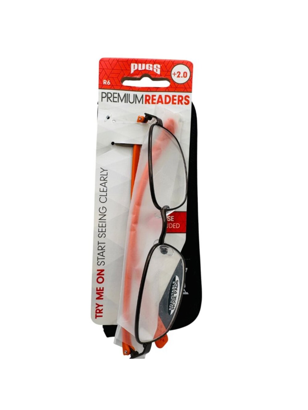 Pugs R6 Premium Readers +2.0 With Adjustable Nose Pads & Case Included